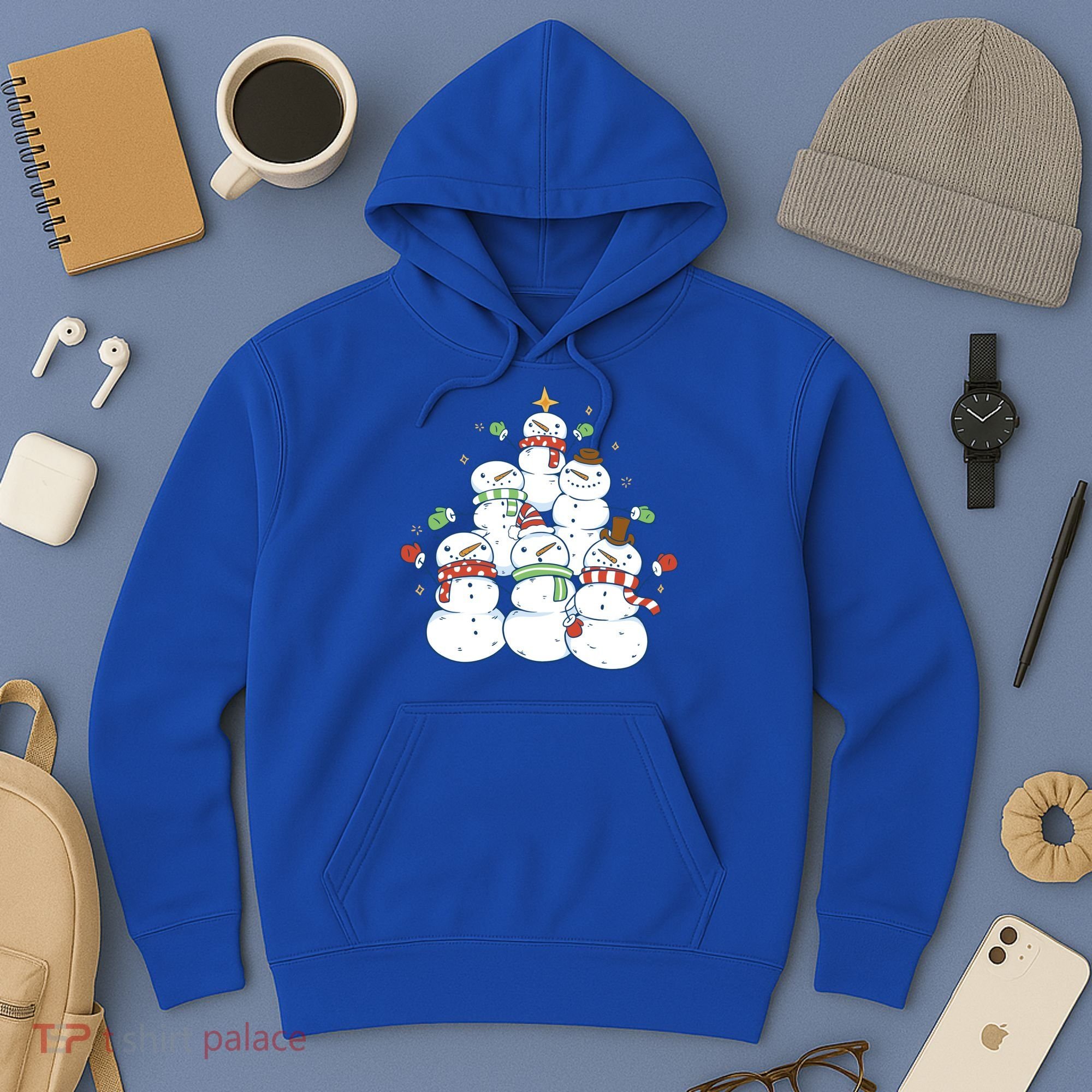 Snowman Christmas Tree Cute Holiday Hoodie