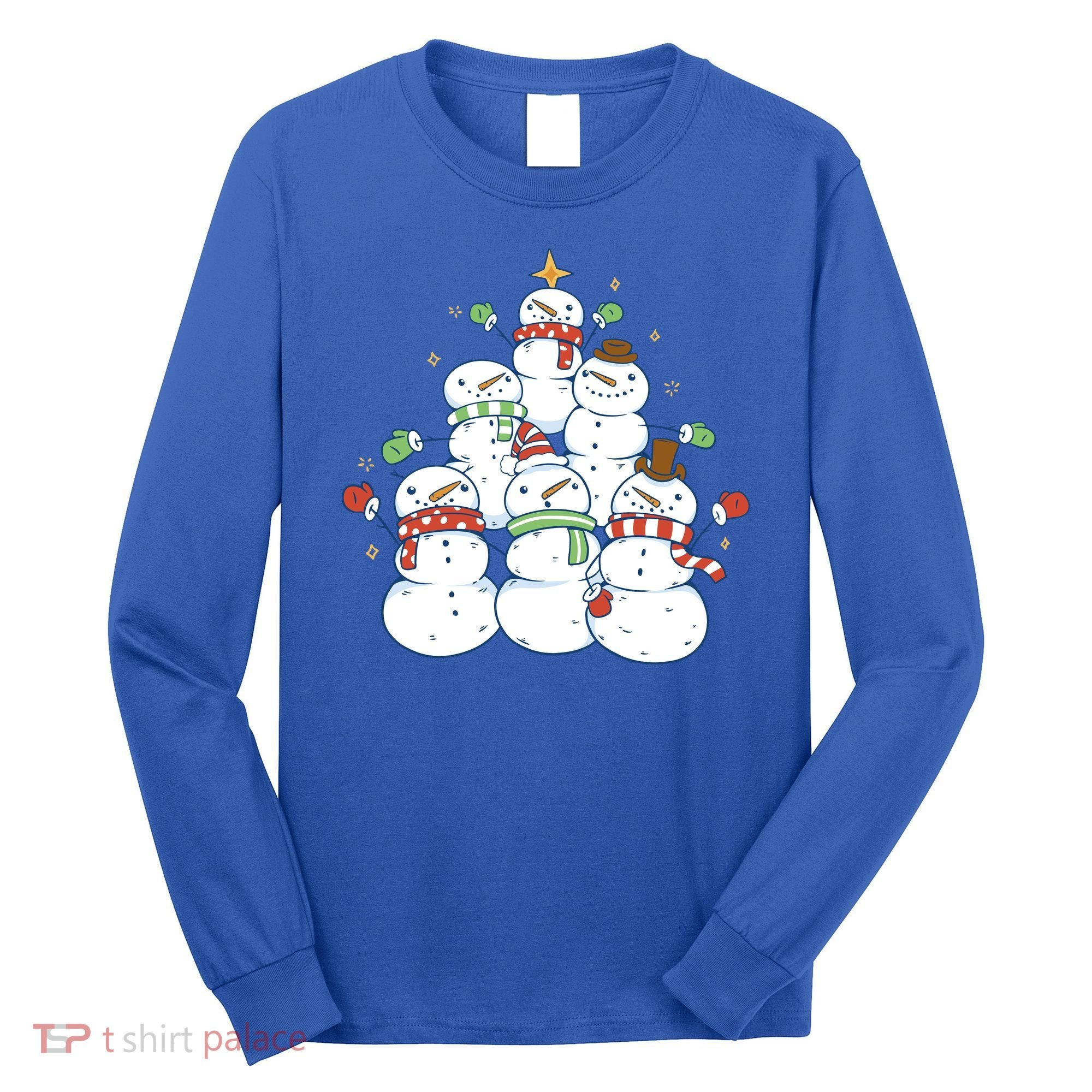 Snowman Christmas Tree Cute Holiday Long Sleeve Shirt