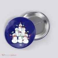 Snowman Christmas Tree Cute Holiday Button thumb 0