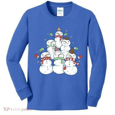 Snowman Christmas Tree Cute Holiday Kids Long Sleeve Shirt