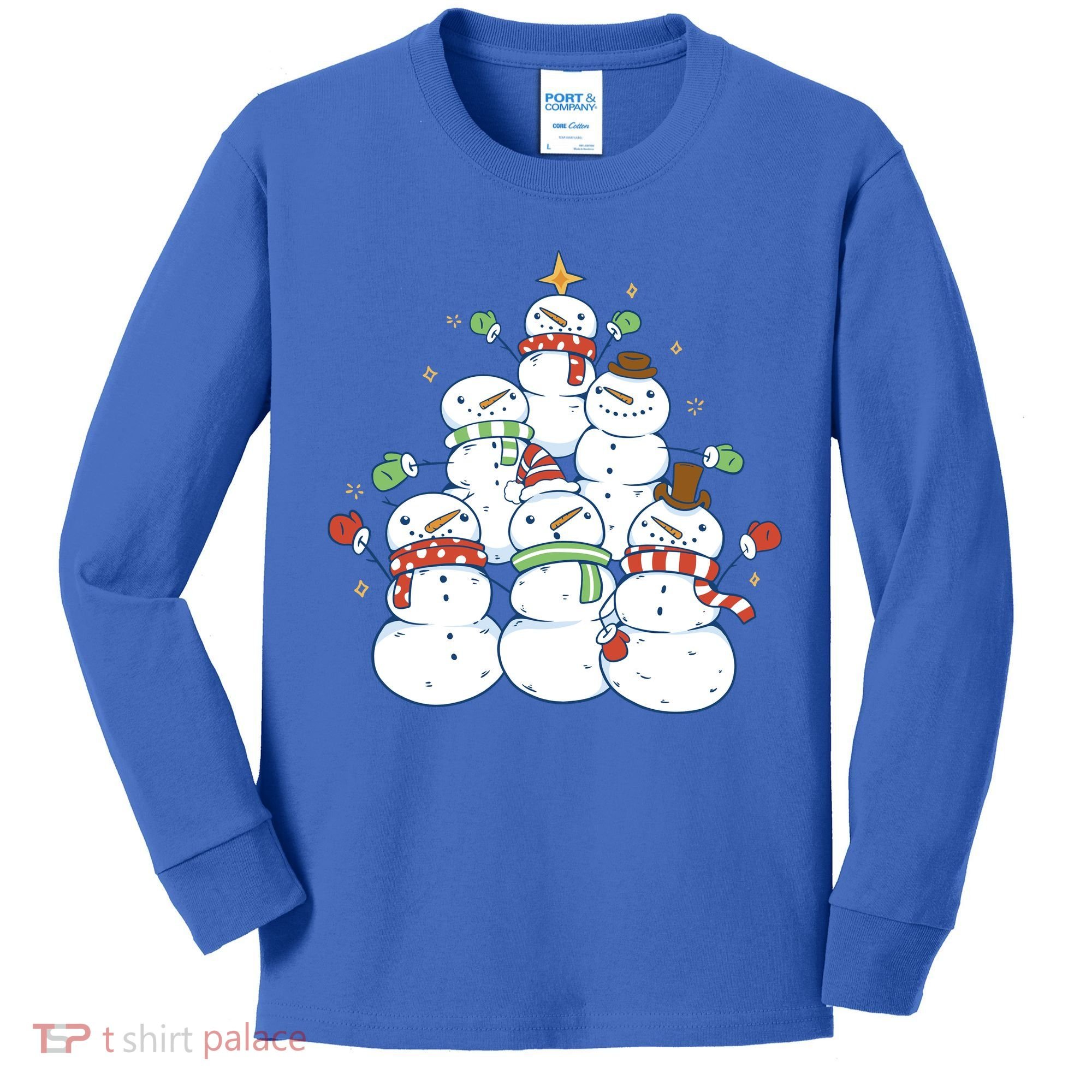 Snowman Christmas Tree Cute Holiday Kids Long Sleeve Shirt