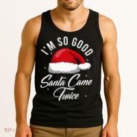 Santa Came Twice Funny Christmas Joke Tank Top thumb 3