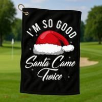 Santa Came Twice Funny Christmas Joke Golf Towel thumb 1