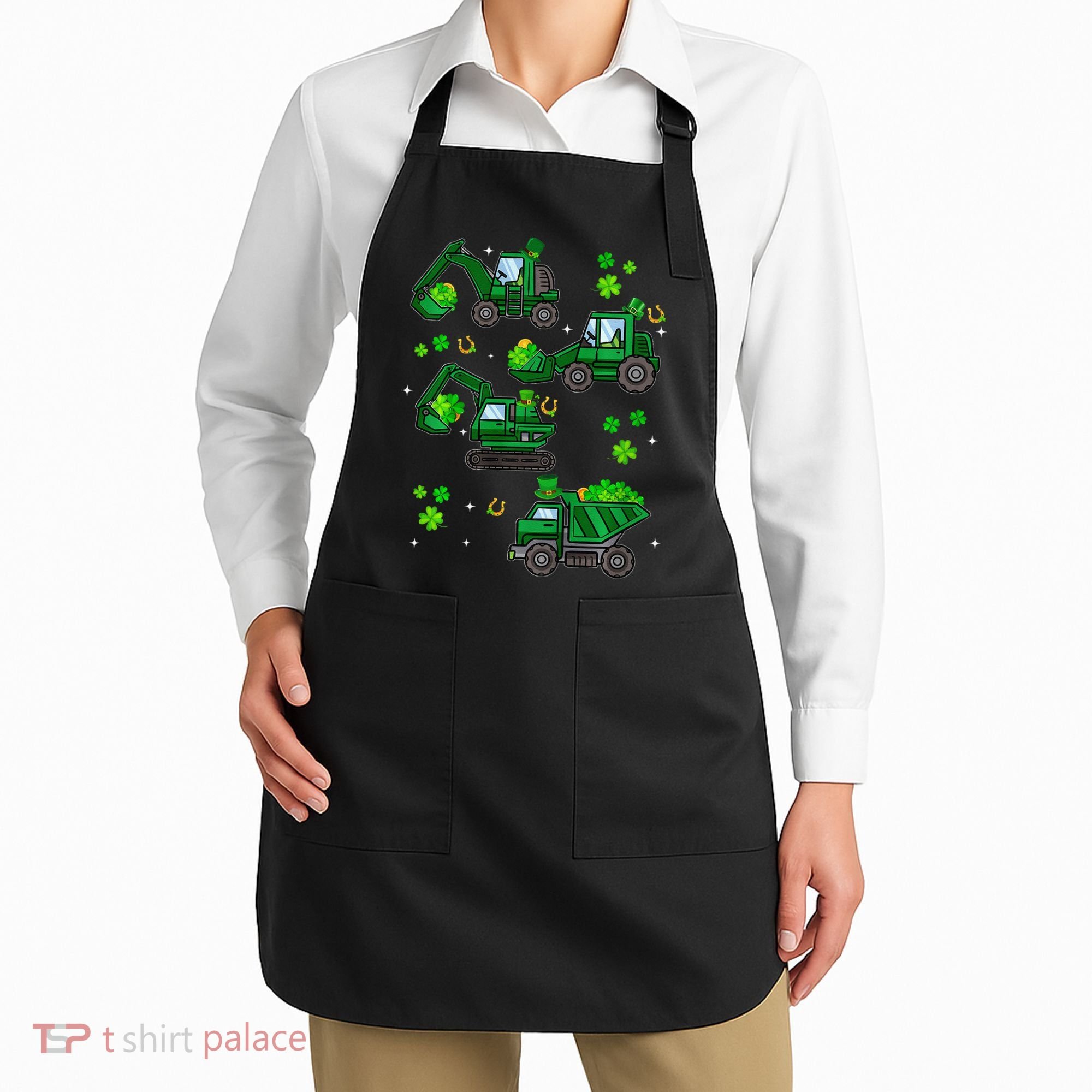 Shamrock Construction Truck St Patricks Day Irish Boy Apron