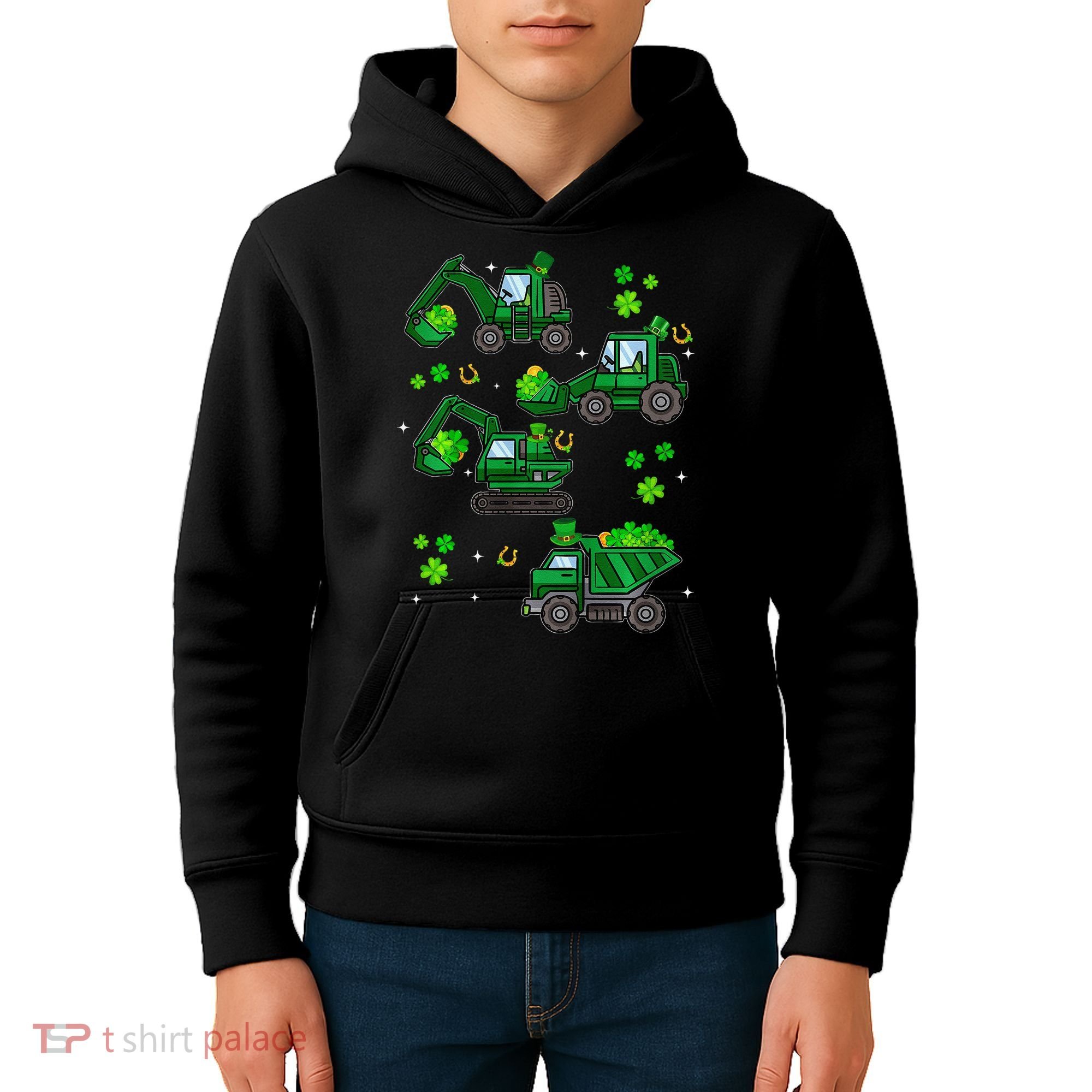 Shamrock Construction Truck St Patricks Day Irish Boy Kids Hoodie