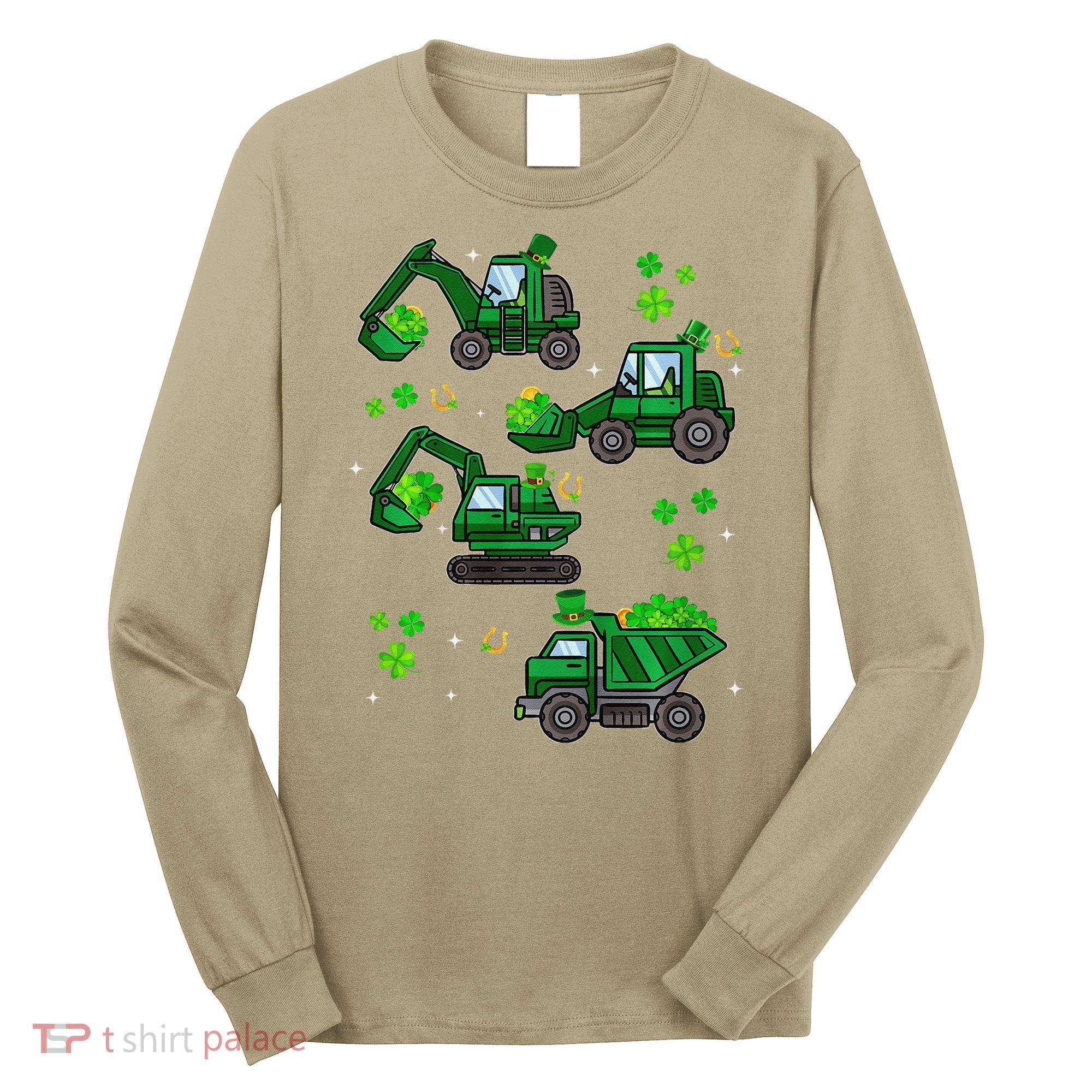 Shamrock Construction Truck St Patricks Day Irish Boy Long Sleeve Shirt