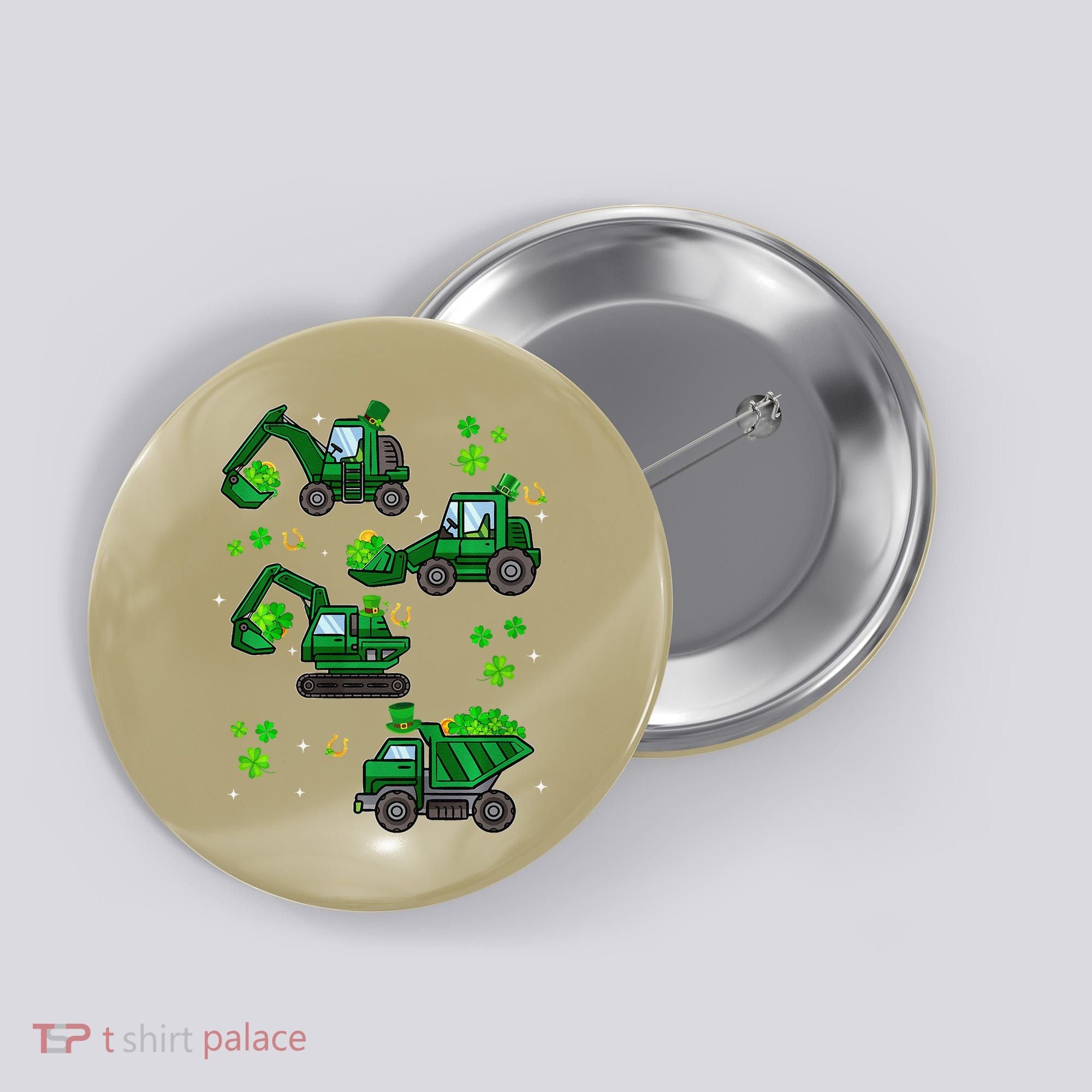 Shamrock Construction Truck St Patricks Day Irish Boy Button