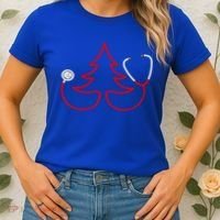 Stethoscope Christmas Tree Doctors Holiday Nurses Holiday Gift Women's T-Shirt thumb 2