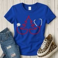 Stethoscope Christmas Tree Doctors Holiday Nurses Holiday Gift Women's T-Shirt thumb 3