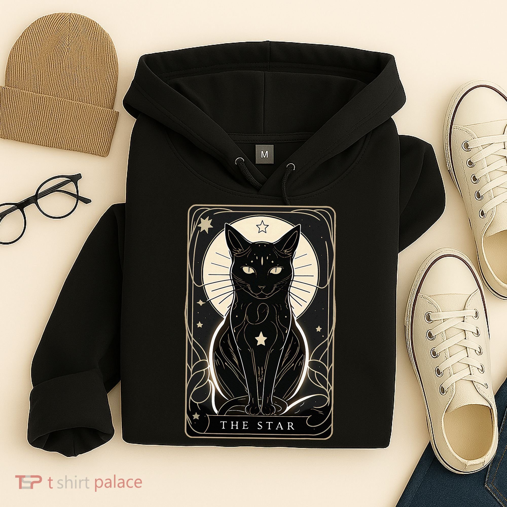 Star Cat Tarot Card Graphic For Tarot Cat Lovers Hoodie