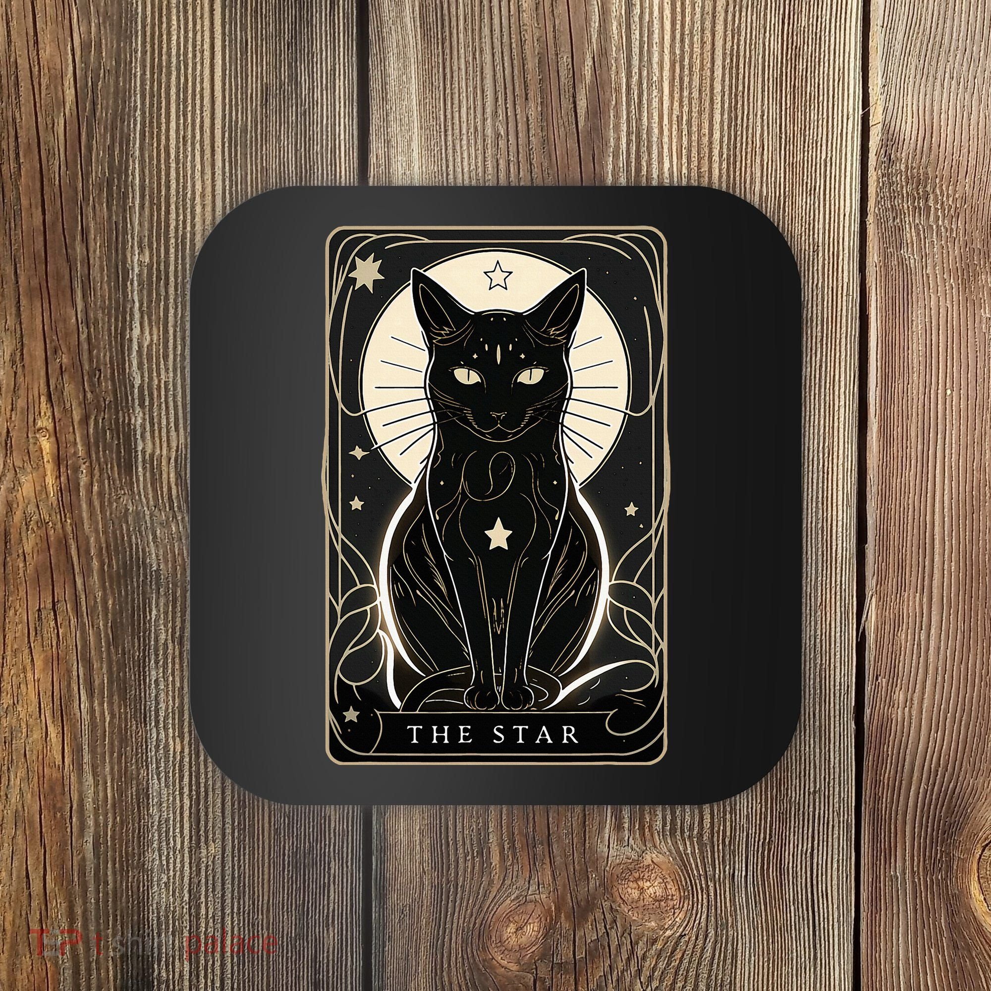 Star Cat Tarot Card Graphic For Tarot Cat Lovers Coaster