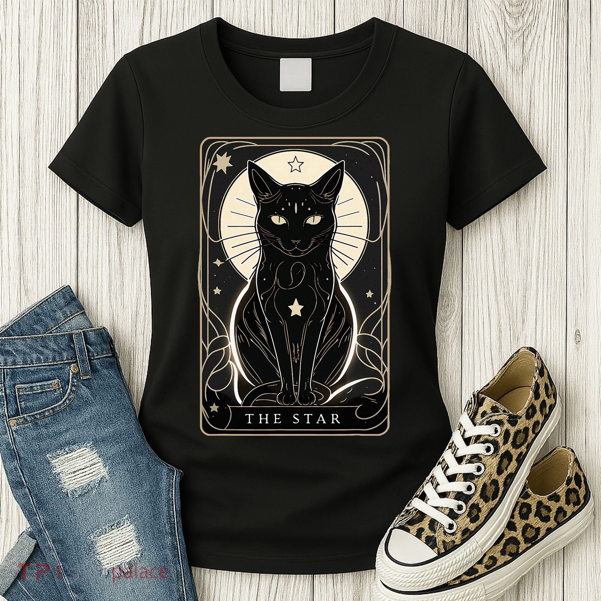 Star Cat Tarot Card Graphic For Tarot Cat Lovers Women's T-Shirt