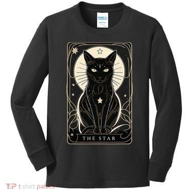 Star Cat Tarot Card Graphic For Tarot Cat Lovers Kids Long Sleeve Shirt