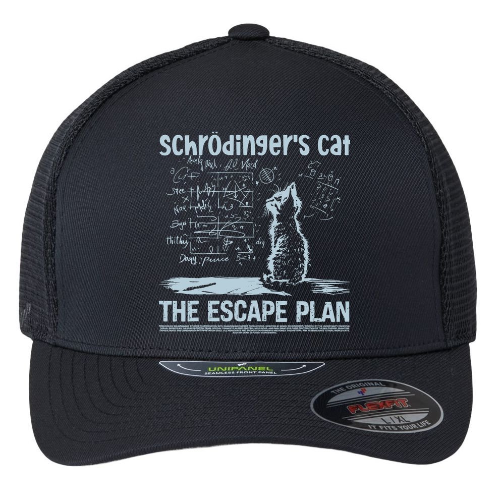SchröDingers Cat The Escape Plan Funny Science Teacher Flexfit Unipanel Trucker Cap