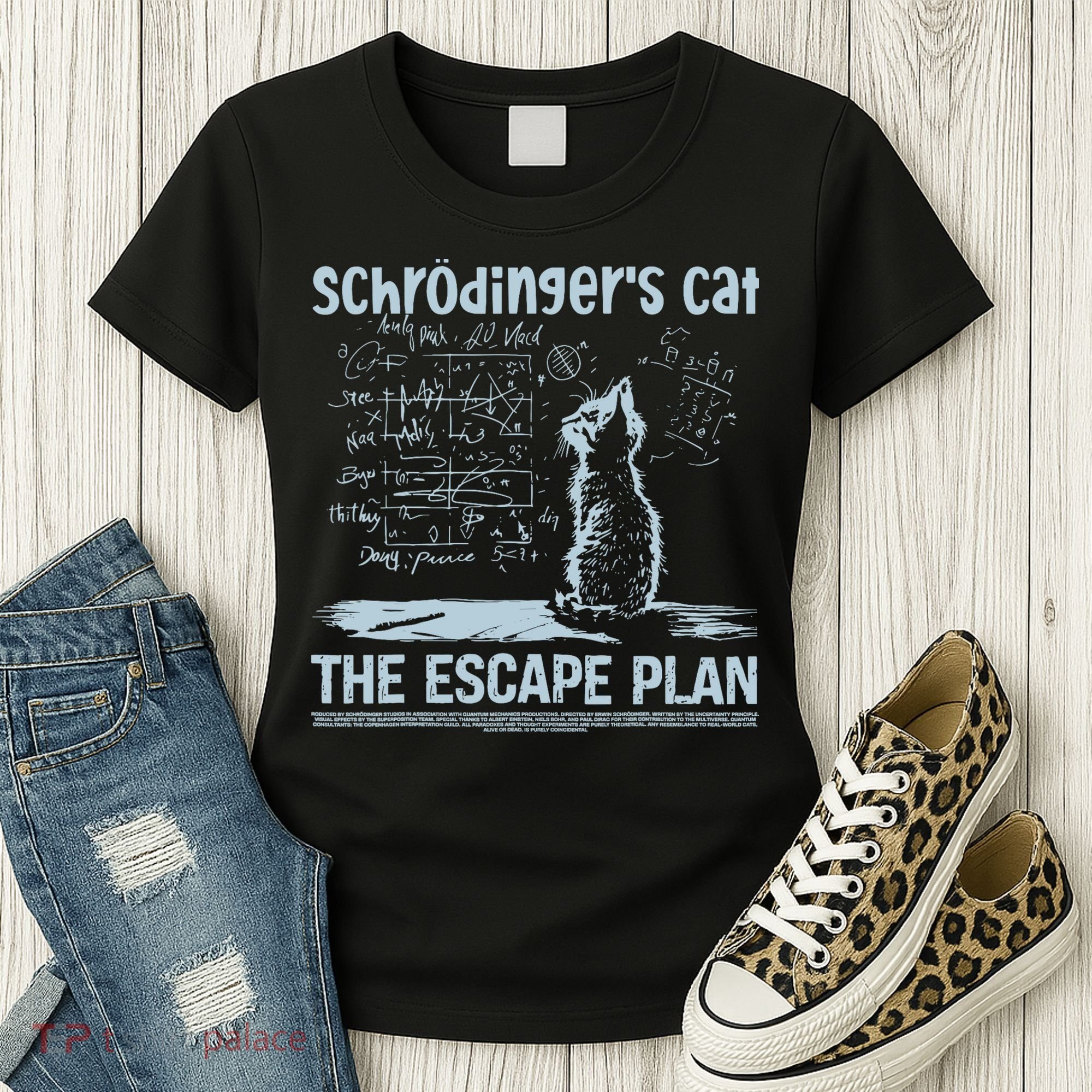 SchröDingers Cat The Escape Plan Funny Science Teacher Women's T-Shirt