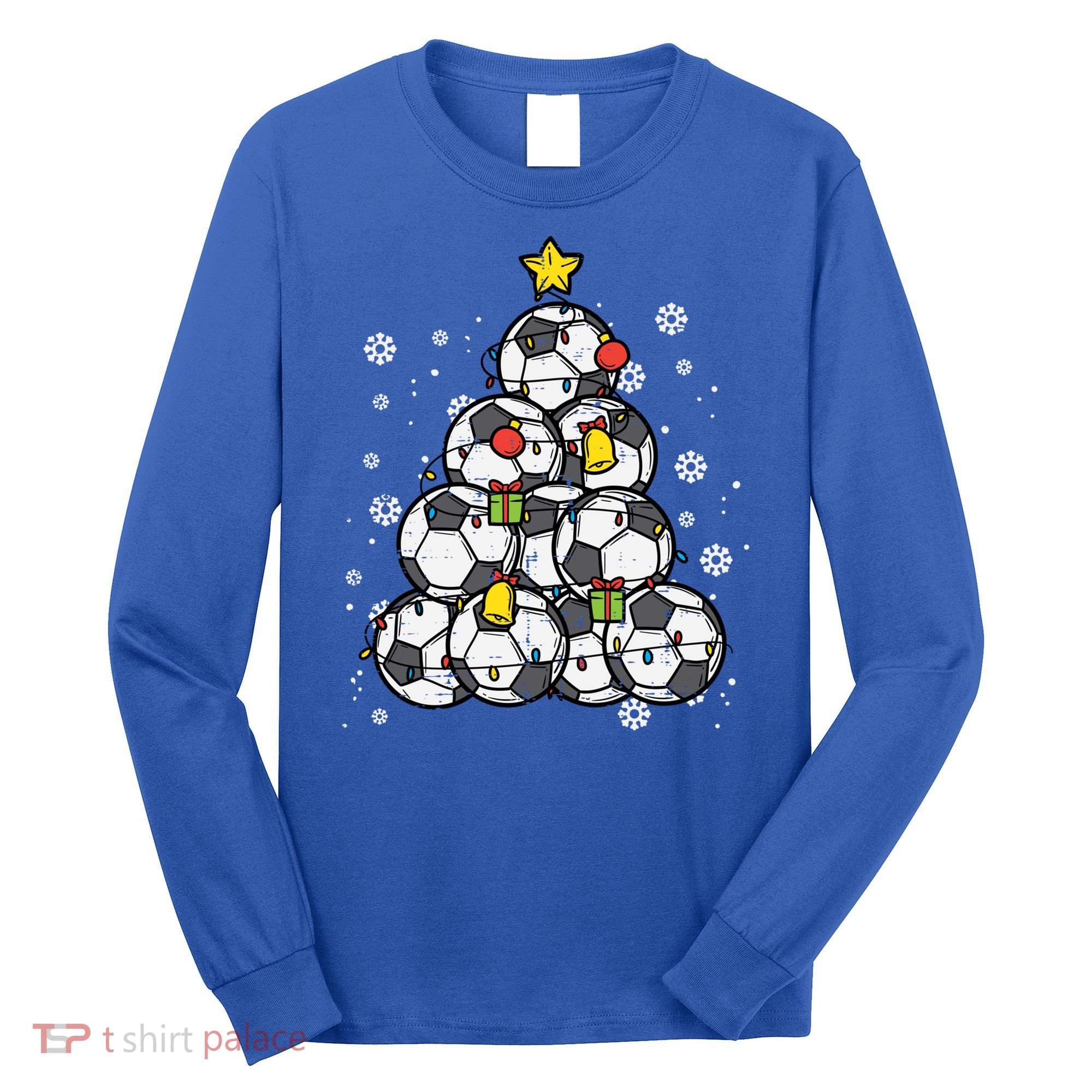 Soccer Christmas Tree Xmas Pajamas Pjs Player Boys Girls Gift Long Sleeve Shirt