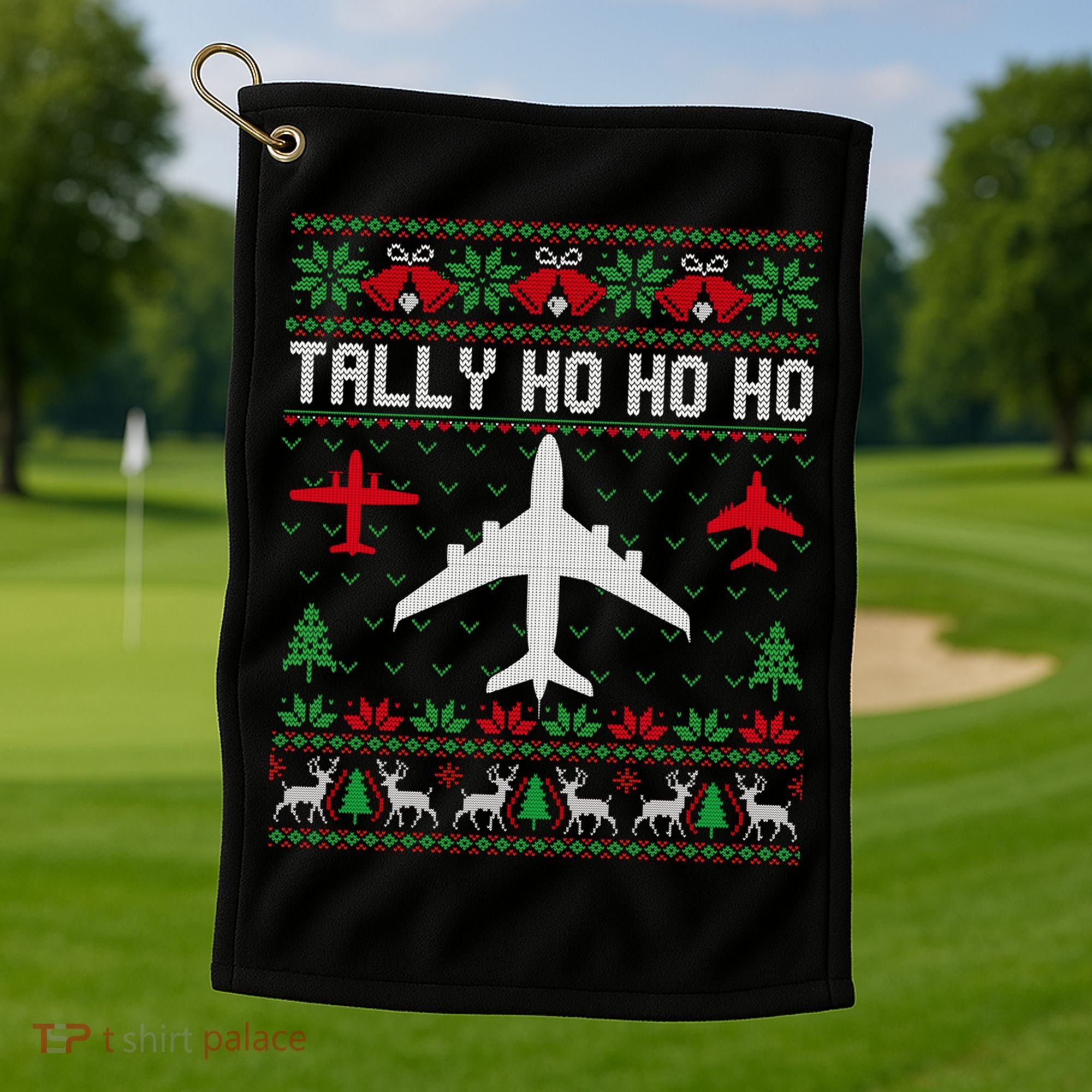 Spitfire Christmas Ugly Jumper Style Airplane Aircraft Plane Cute Gift Golf Towel