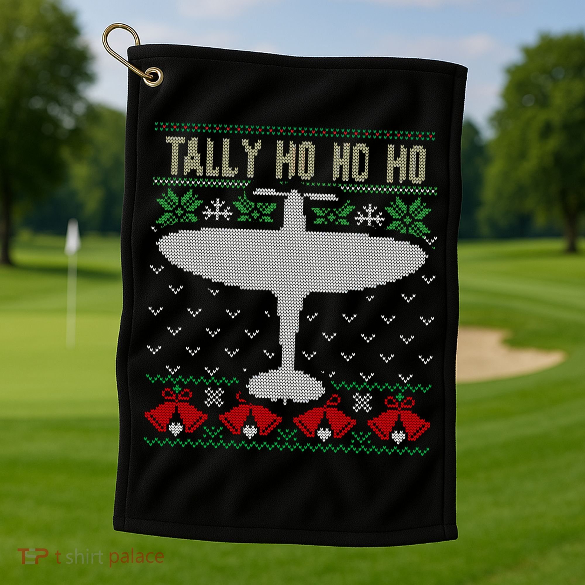 Spitfire Christmas Ugly Jumper Style Airplane Aircraft Plane Gift Golf Towel