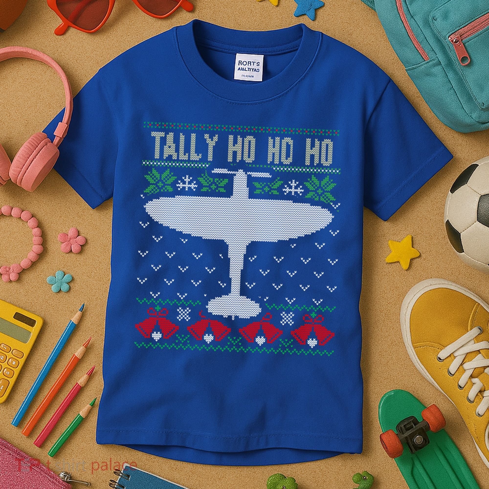 Spitfire Christmas Ugly Jumper Style Airplane Aircraft Plane Gift Kids T-Shirt