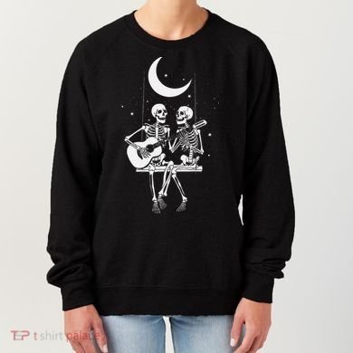 Skeleton Couple Under The Moon Playing Guitar Graphic Women's Sweatshirt