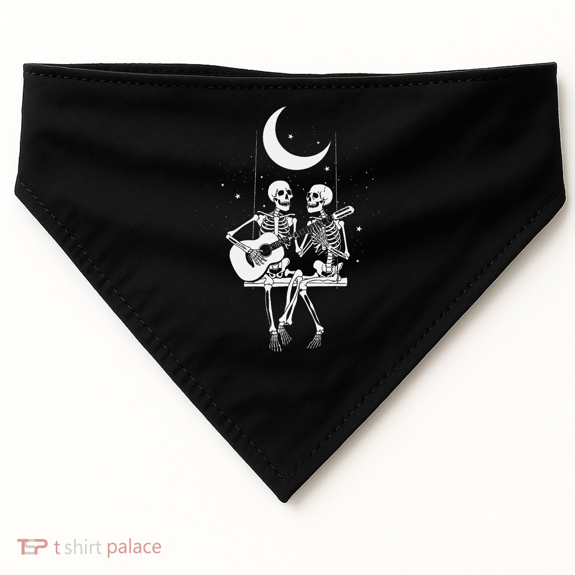 Skeleton Couple Under The Moon Playing Guitar Graphic USA-Made Doggie Bandana
