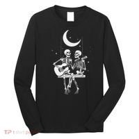 Skeleton Couple Under The Moon Playing Guitar Graphic Long Sleeve Shirt thumb 0