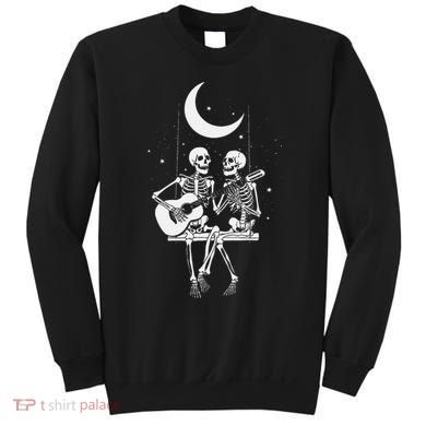 Skeleton Couple Under The Moon Playing Guitar Graphic Sweatshirt