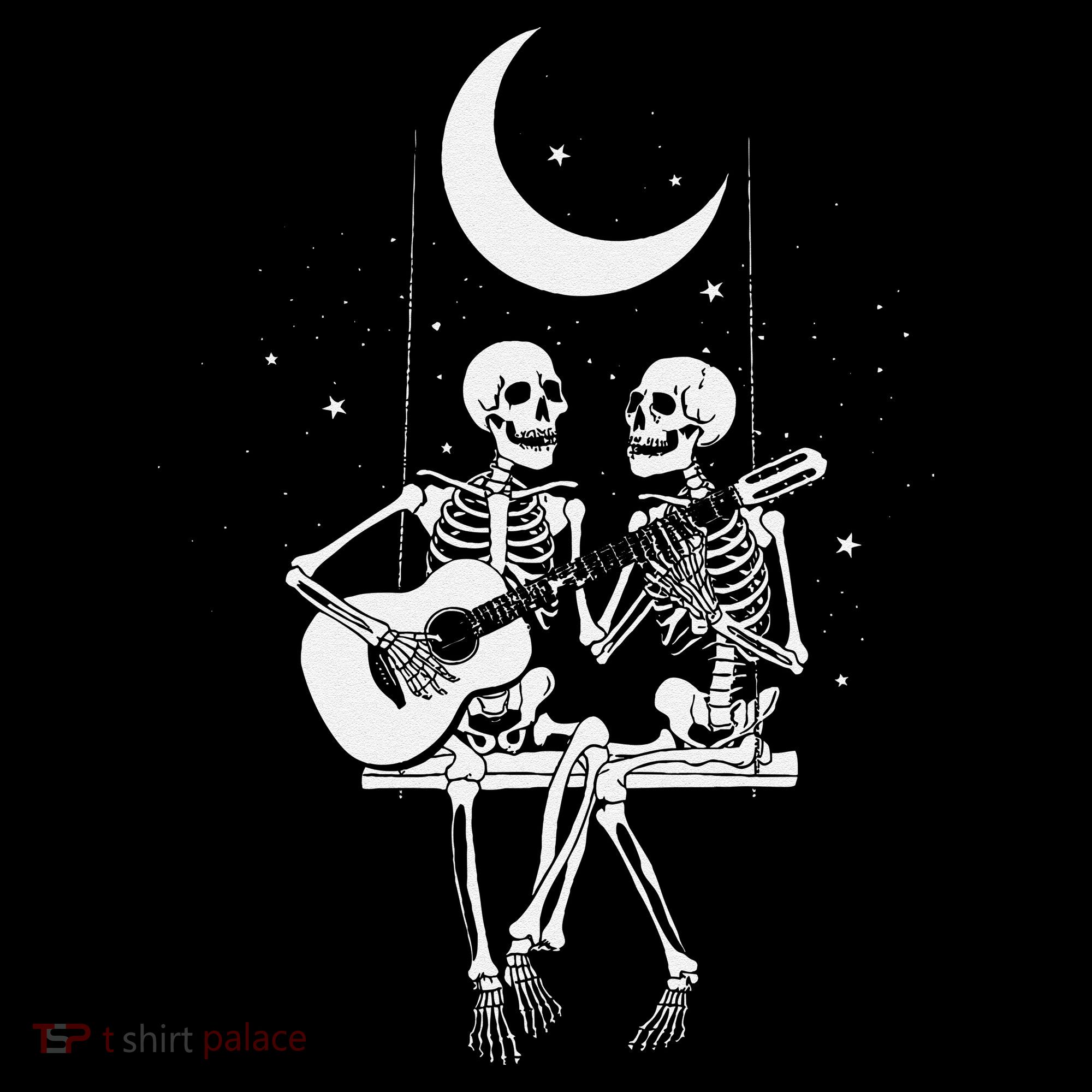 Skeleton Couple Under The Moon Playing Guitar Graphic Sweatshirt