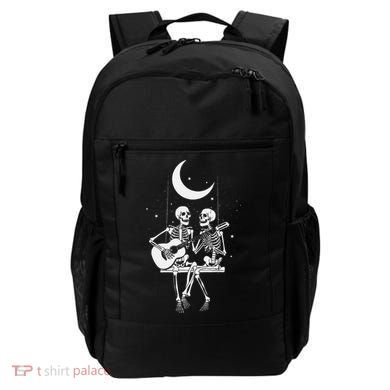 Skeleton Couple Under The Moon Playing Guitar Graphic Backpack