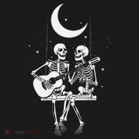 Skeleton Couple Under The Moon Playing Guitar Graphic Bucket Hat thumb 4