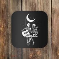 Skeleton Couple Under The Moon Playing Guitar Graphic Coaster thumb 0
