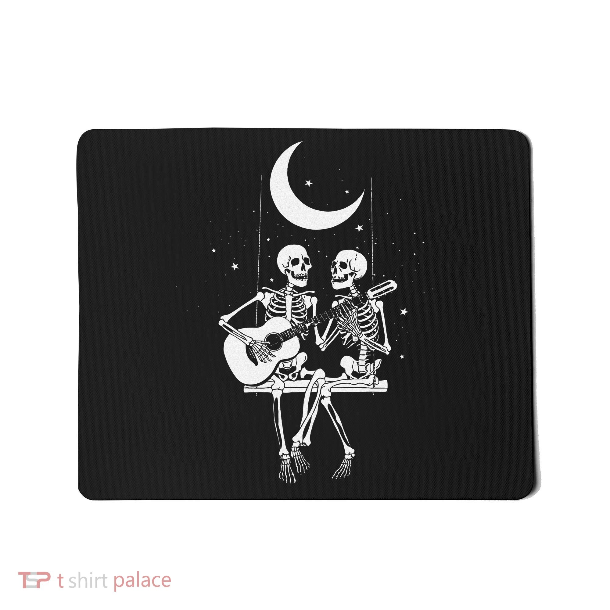 Skeleton Couple Under The Moon Playing Guitar Graphic Mousepad