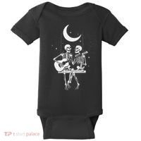 Skeleton Couple Under The Moon Playing Guitar Graphic Baby Bodysuit thumb 0
