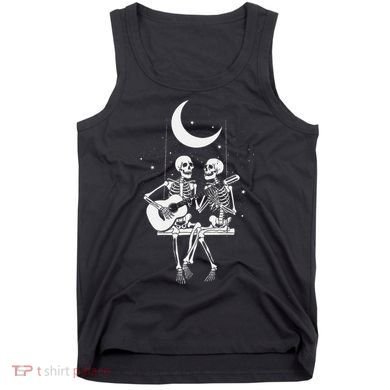Skeleton Couple Under The Moon Playing Guitar Graphic Tank Top