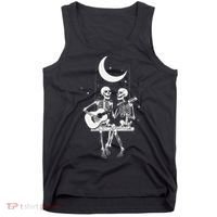 Skeleton Couple Under The Moon Playing Guitar Graphic Tank Top thumb 0