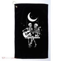 Skeleton Couple Under The Moon Playing Guitar Graphic Golf Towel thumb 0