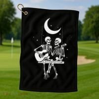 Skeleton Couple Under The Moon Playing Guitar Graphic Golf Towel thumb 1
