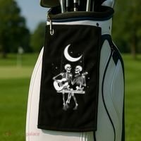 Skeleton Couple Under The Moon Playing Guitar Graphic Golf Towel thumb 2