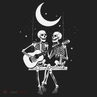 Skeleton Couple Under The Moon Playing Guitar Graphic Golf Towel thumb 3