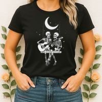 Skeleton Couple Under The Moon Playing Guitar Graphic Women's T-Shirt thumb 2