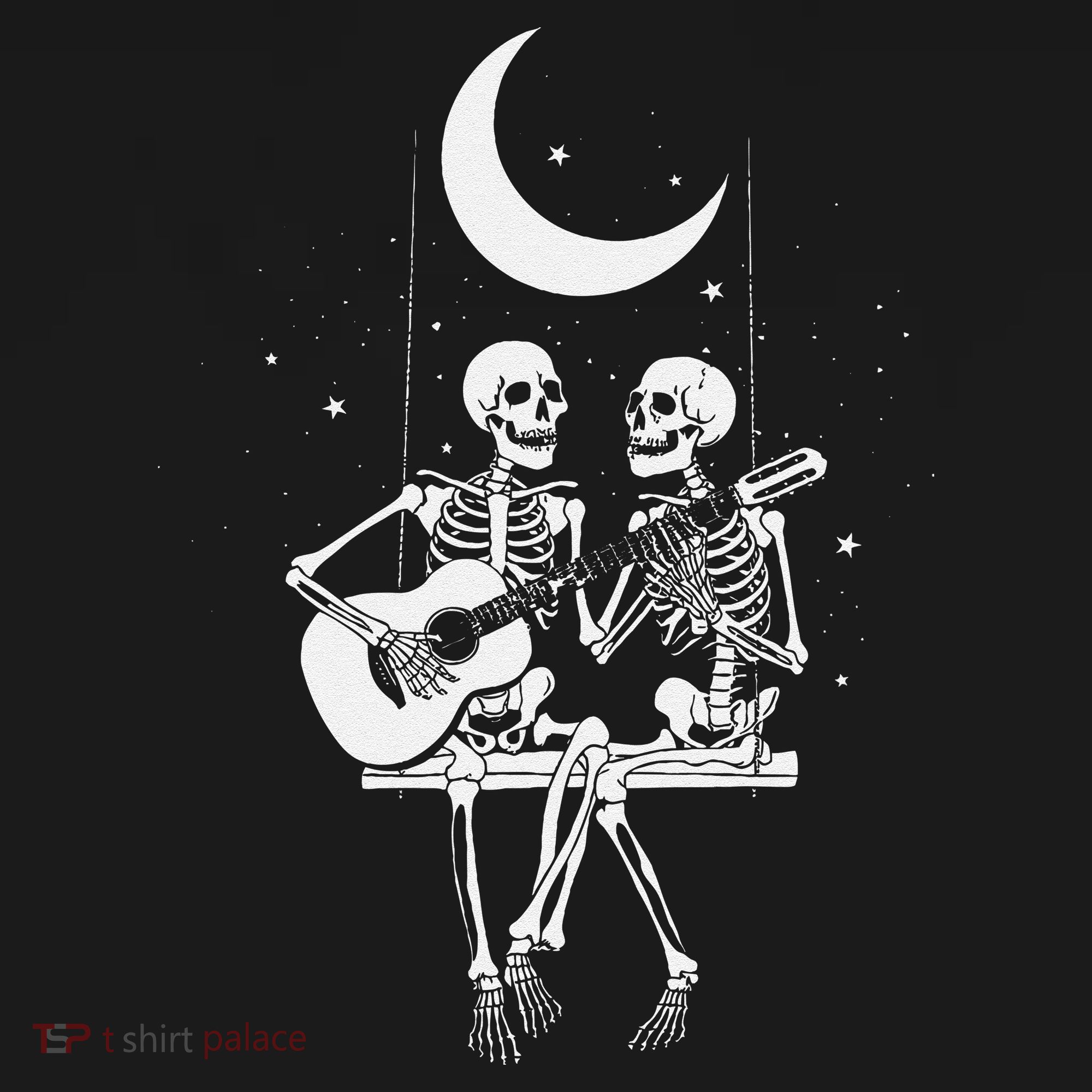 Skeleton Couple Under The Moon Playing Guitar Graphic Women's T-Shirt