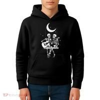 Skeleton Couple Under The Moon Playing Guitar Graphic Kids Hoodie thumb 4