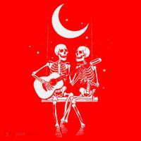 Skeleton Couple Under The Moon Playing Guitar Graphic Santa Hat thumb 1