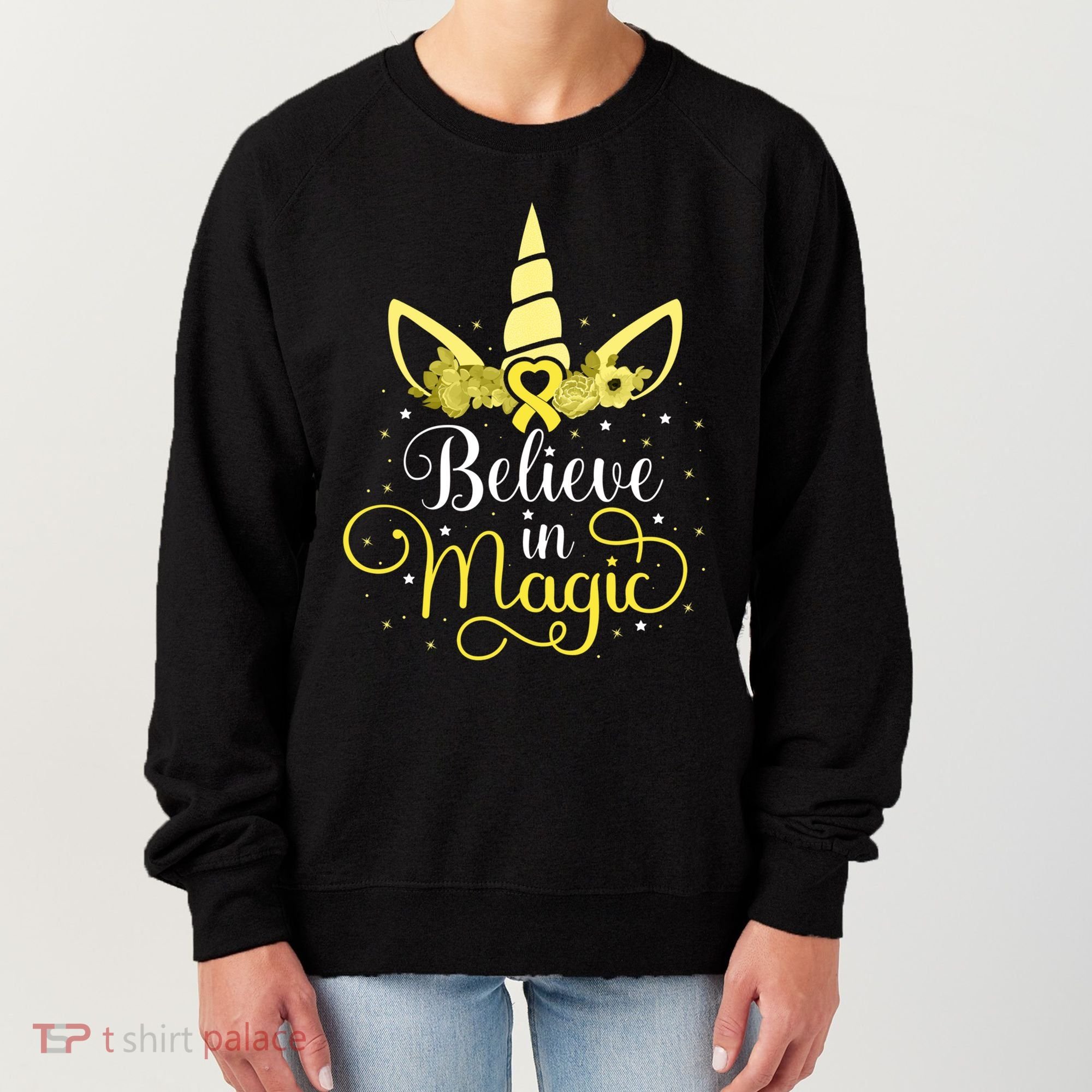 Sarcoma Cancer Unicorn Magic Yellow Ribbon Awareness Warrior Gift Women's Sweatshirt