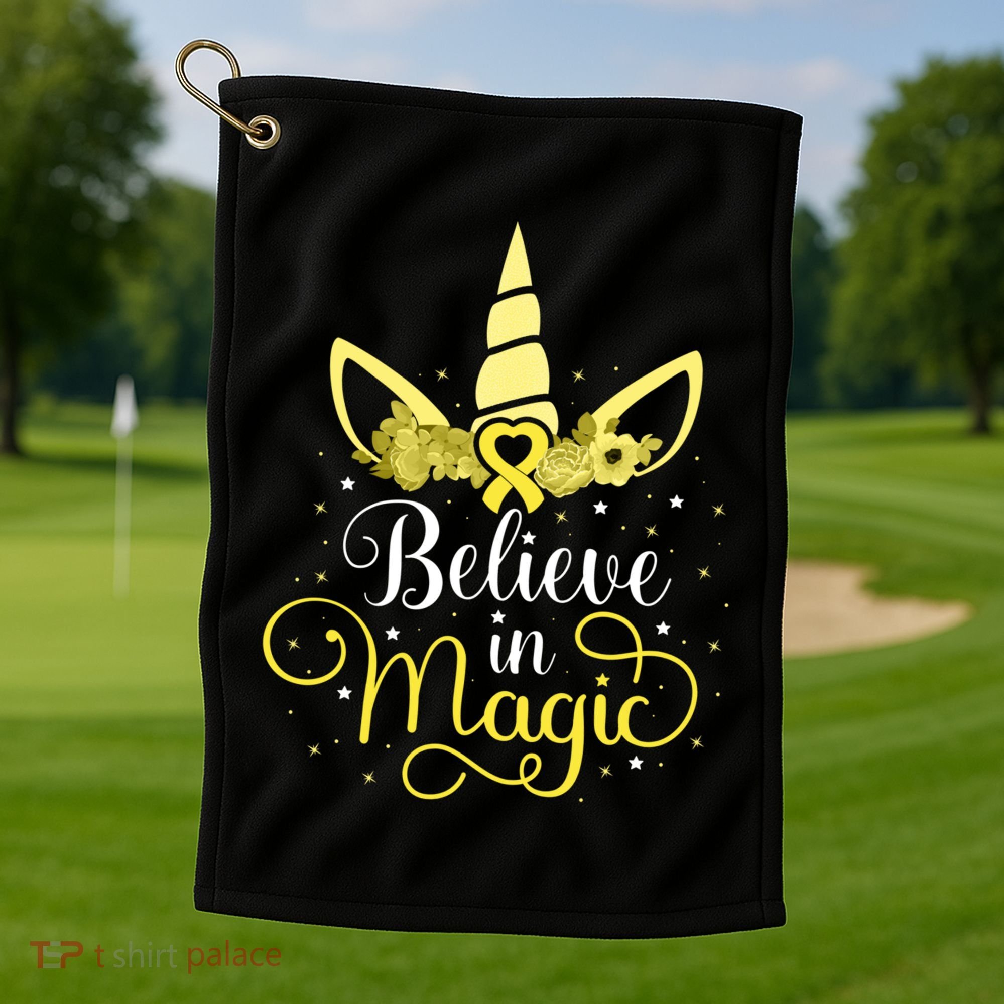 Sarcoma Cancer Unicorn Magic Yellow Ribbon Awareness Warrior Gift Golf Towel