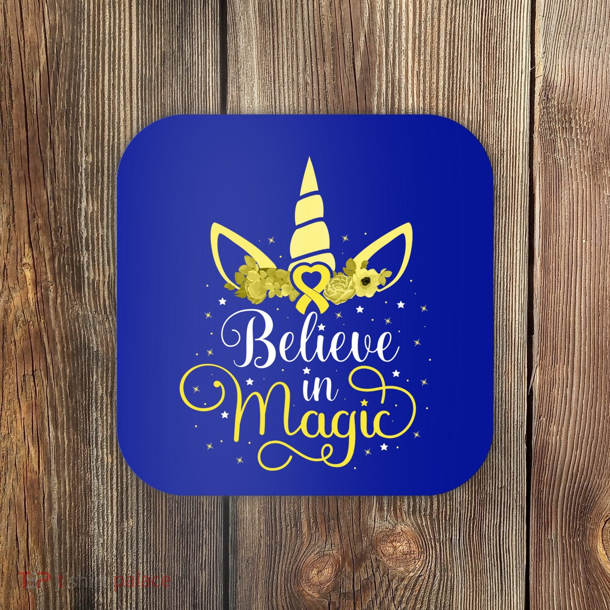 Sarcoma Cancer Unicorn Magic Yellow Ribbon Awareness Warrior Gift Coaster
