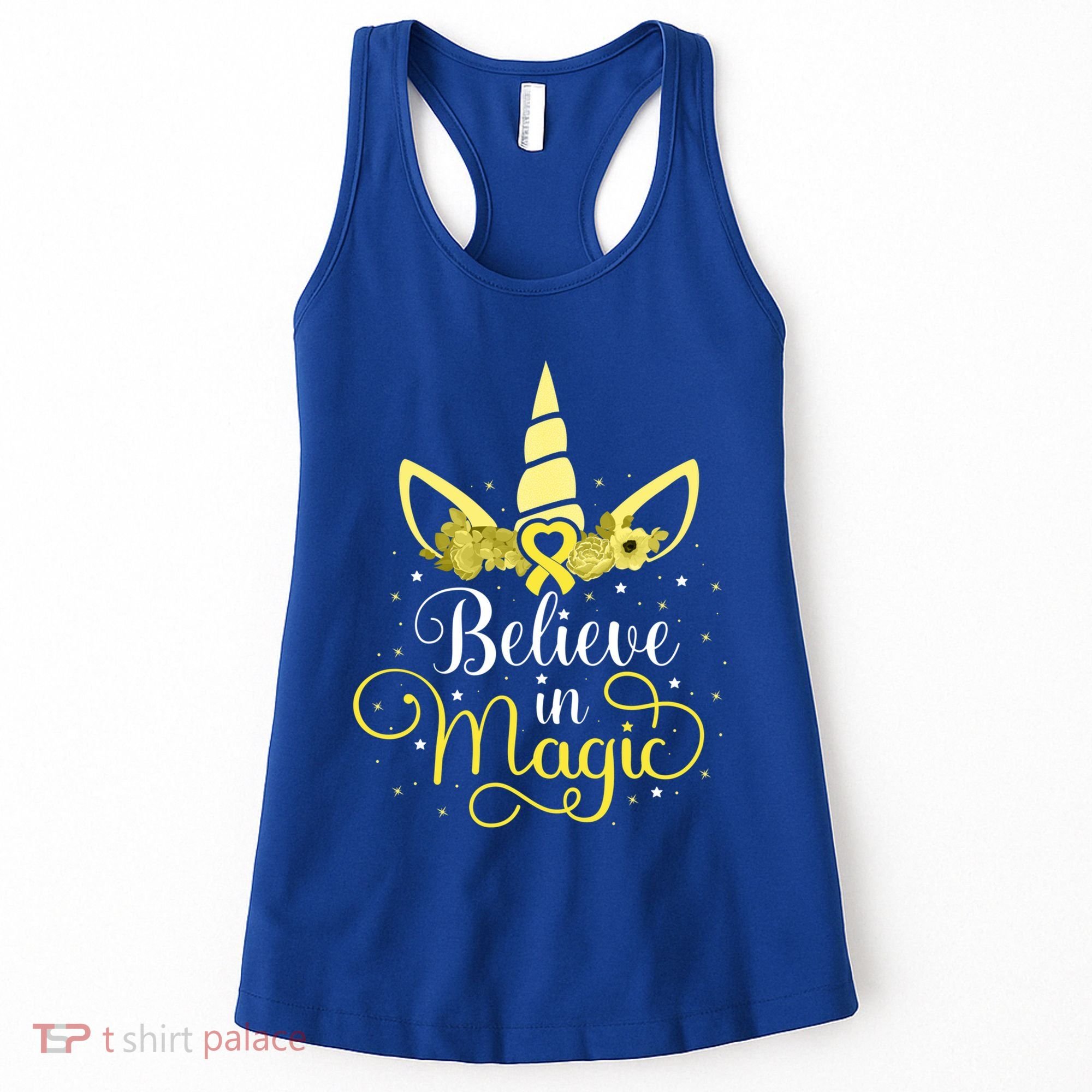 Sarcoma Cancer Unicorn Magic Yellow Ribbon Awareness Warrior Gift Women's Tank Top