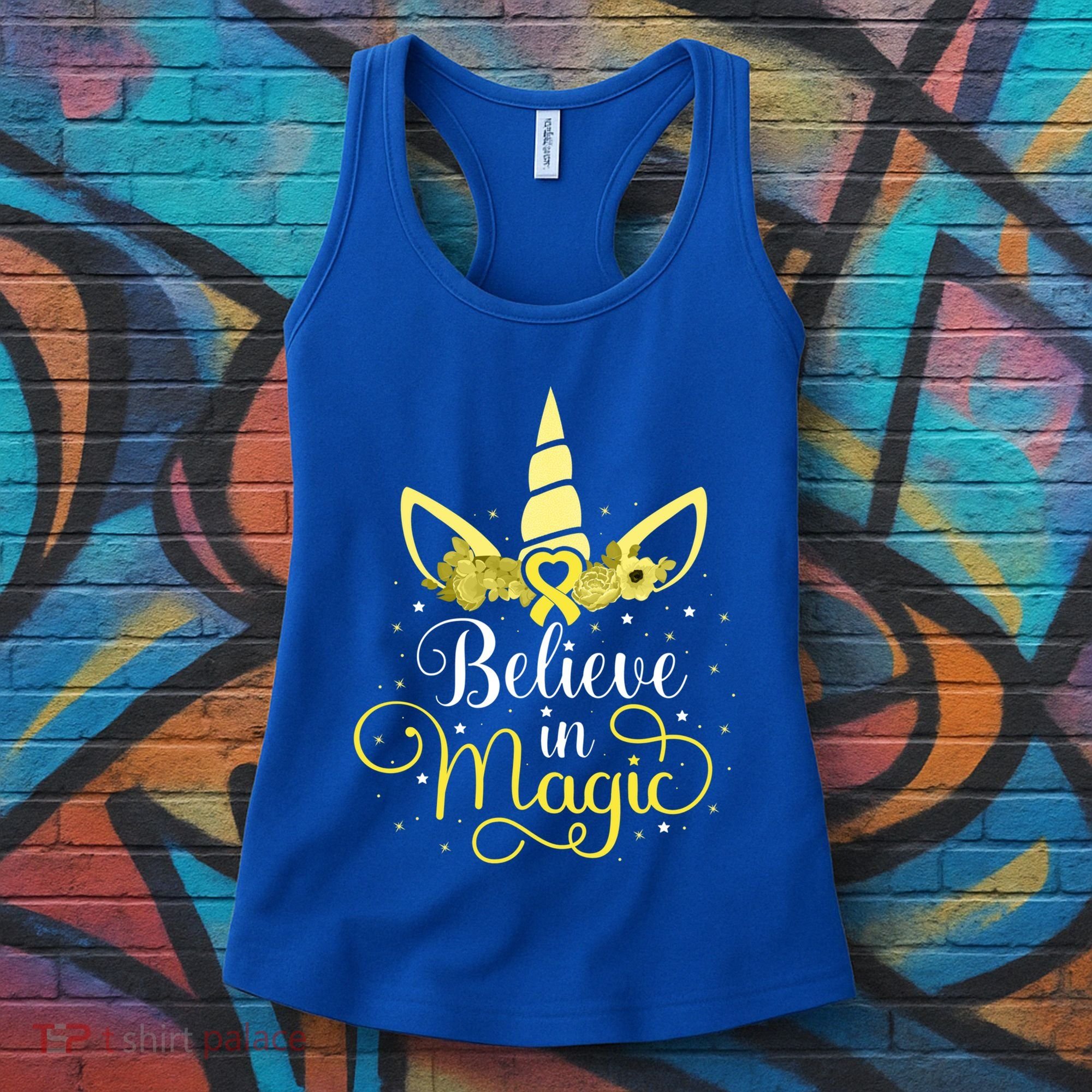 Sarcoma Cancer Unicorn Magic Yellow Ribbon Awareness Warrior Gift Women's Tank Top