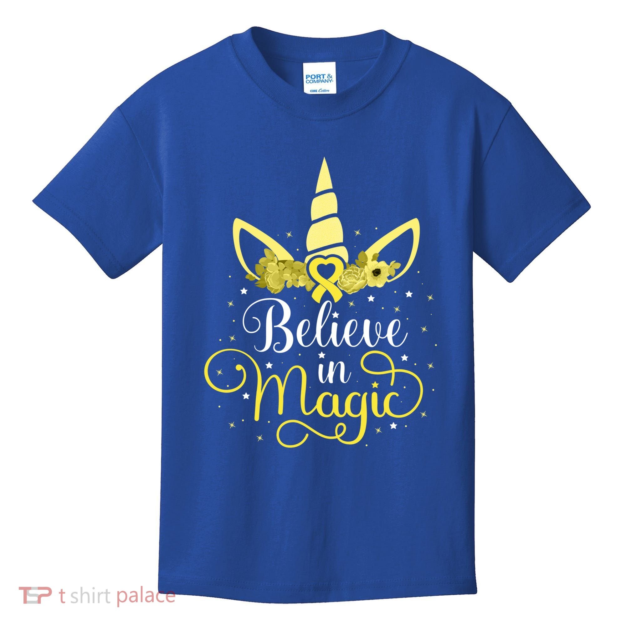 Sarcoma Cancer Unicorn Magic Yellow Ribbon Awareness Warrior Gift Kids T-Shirt