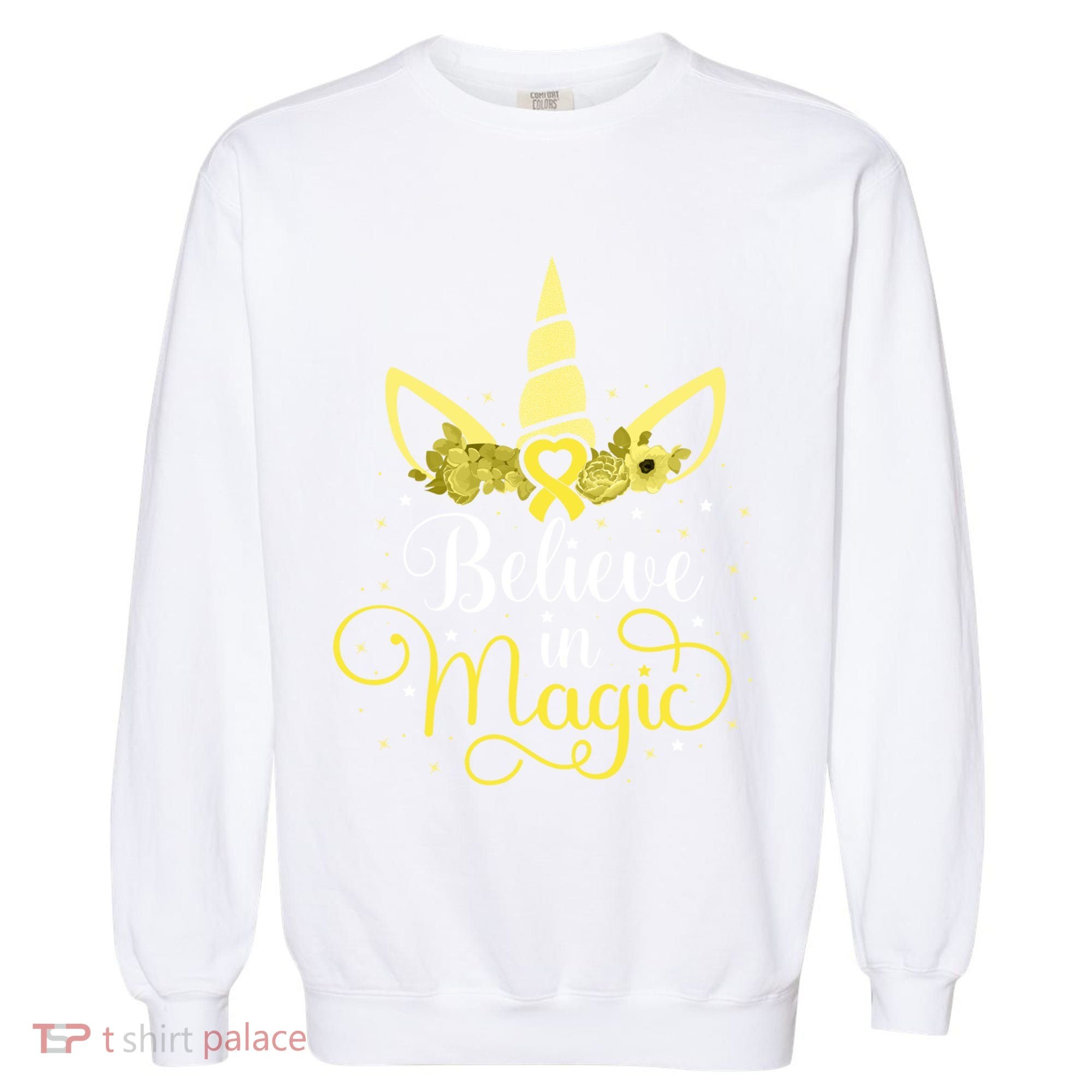 Sarcoma Cancer Unicorn Magic Yellow Ribbon Awareness Warrior Gift Garment-Dyed Sweatshirt